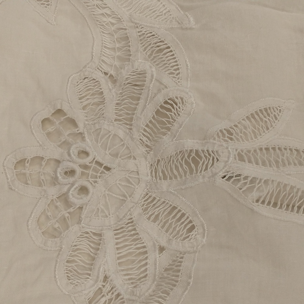 Vintage Nancy Johnson White Dress Circle Skirt Wide Waist Lace Detail Pockets - Picture 12 of 13